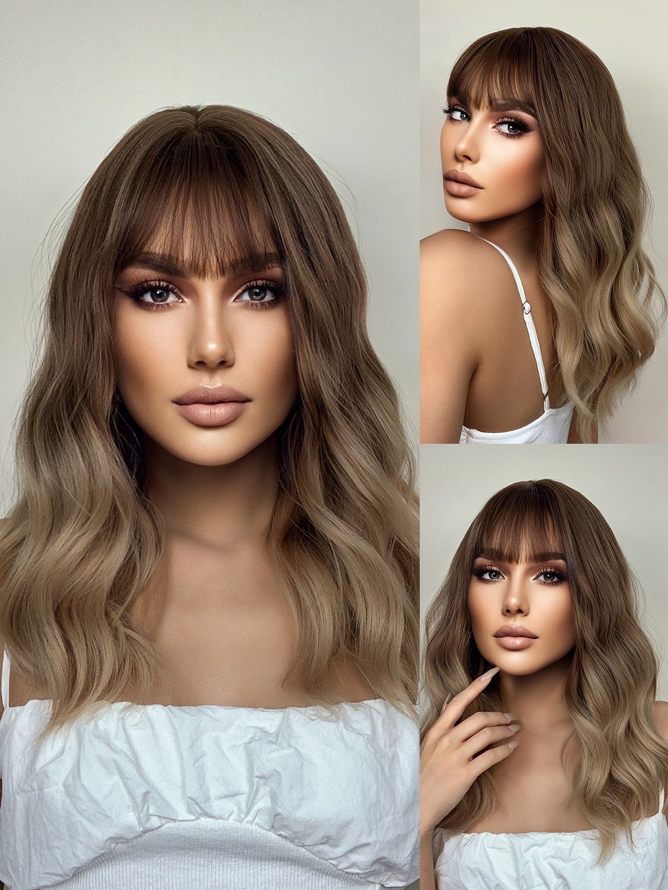 Ombre Medium Curly Synthetic Wig With Bangs