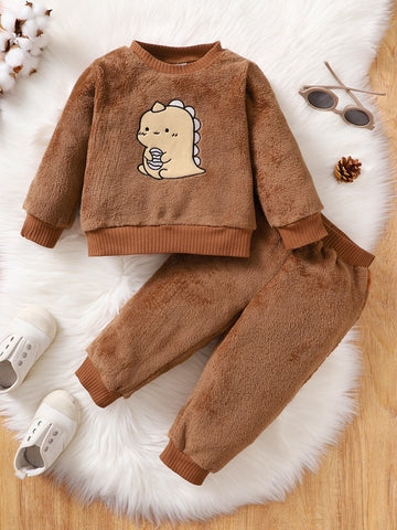 Baby Boy Cartoon Embroidery Sweatshirt & Sweatpants