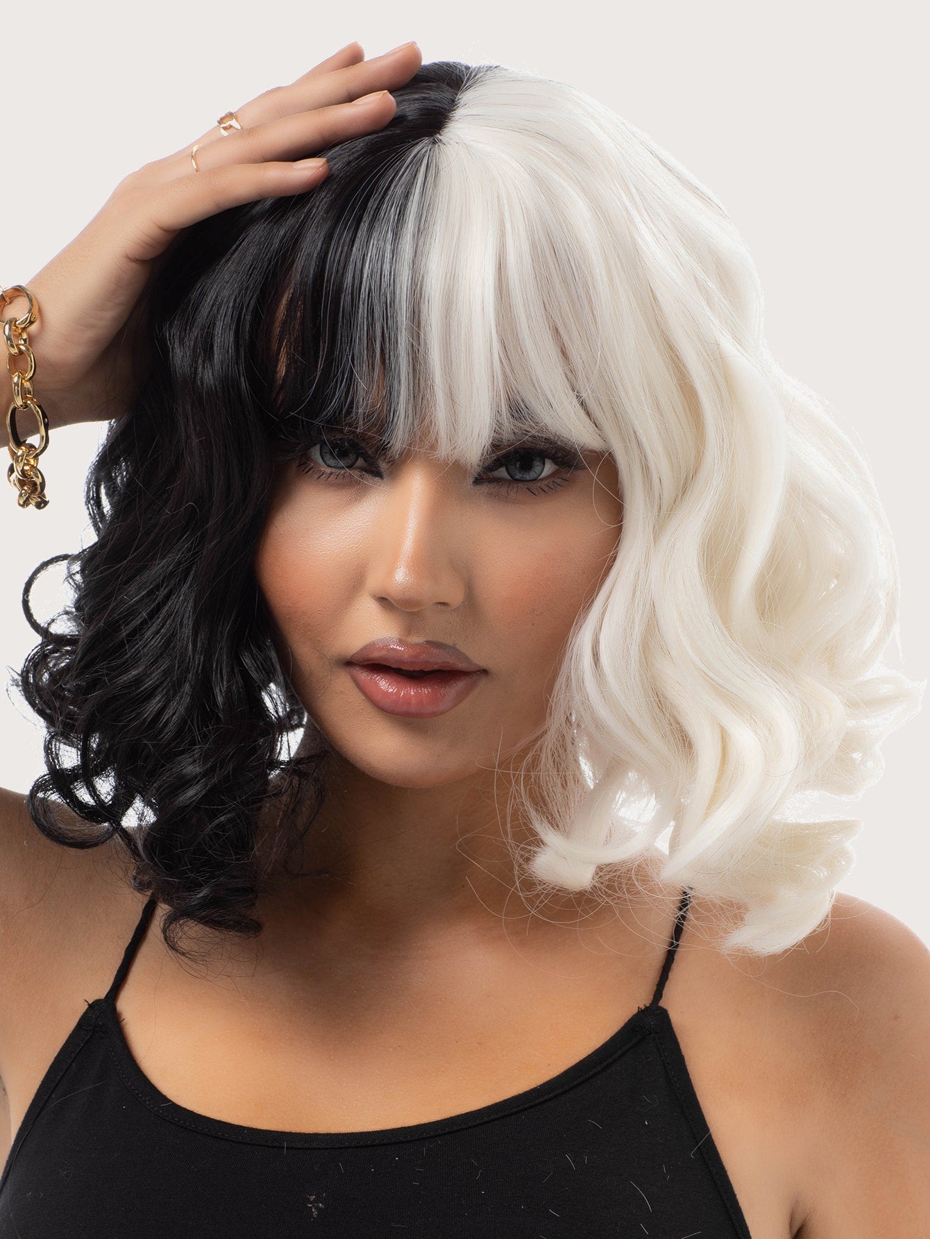 Two Tone Short Curly Synthetic Wig With Bangs