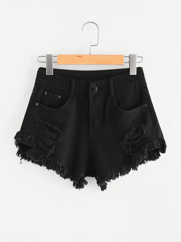 Distressed Frayed High-Rise Shorts