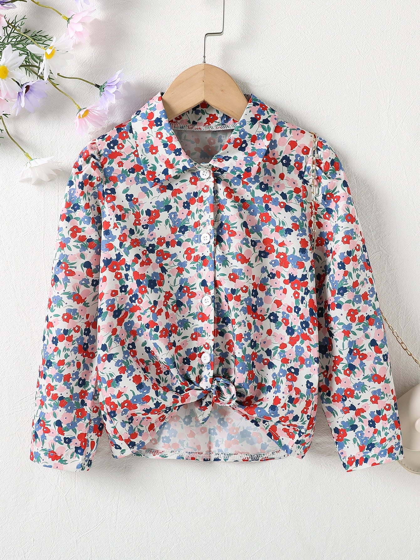 Toddler Girls Ditsy Floral Print Button Front Shirt