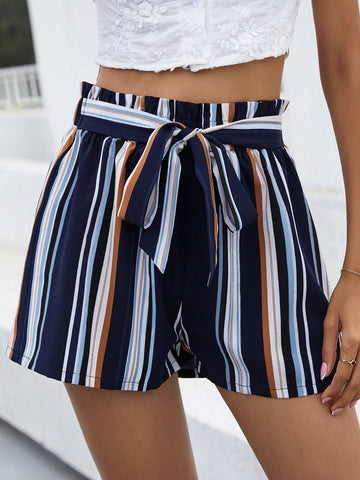 Striped Tie Front Shorts