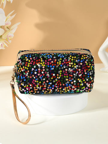 Sequin Decor Square Makeup Bag Colorful Sequin Y2K Aesthetic Cosmetic Bag Black Friday,Makeup Bag Makeup Pouch Skincare Bag Toiletry Bag Packing Cubes,Travel Essentials Cruise Essentials Dorm Essentials,Wedding Bridesmaid Gifts,Mom Gifts,Birthday Gifts,Gi