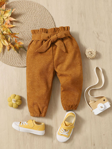 Baby Girl Paperbag Waist Belted Pants