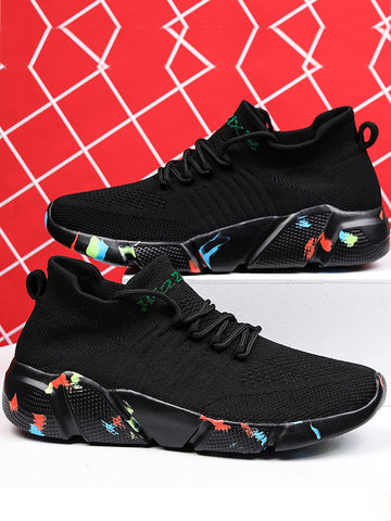 Men's Fashion Mesh Breathable Comfortable Letter Graphic Lace-up Sneakers Front Running Shoes