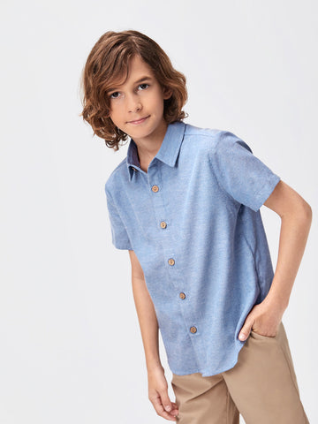 Tween Boy Solid Button Front Shirt