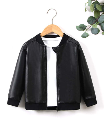 Young Boy PU Leather Bomber Jacket Without Tee