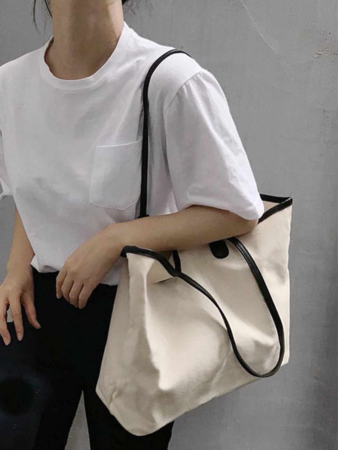 Contrast Binding Shoulder Tote Bag