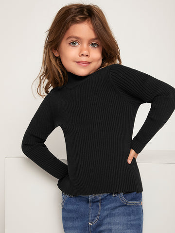Young Girl Ribbed Knit Turtleneck Sweater