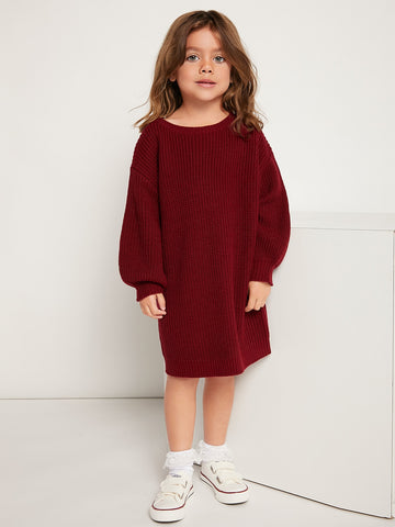 Young Girl Drop Shoulder Sweater Dress