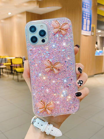 3D Butterfly Decor Glitter Phone Case