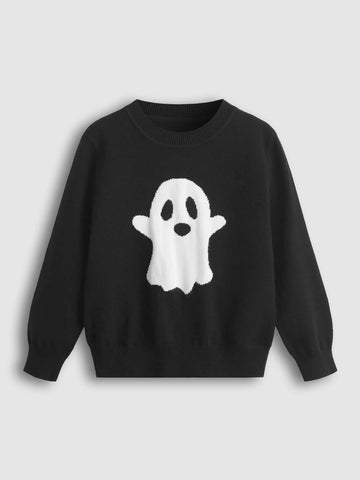 Toddler Boys Ghost Pattern Round Neck Sweater