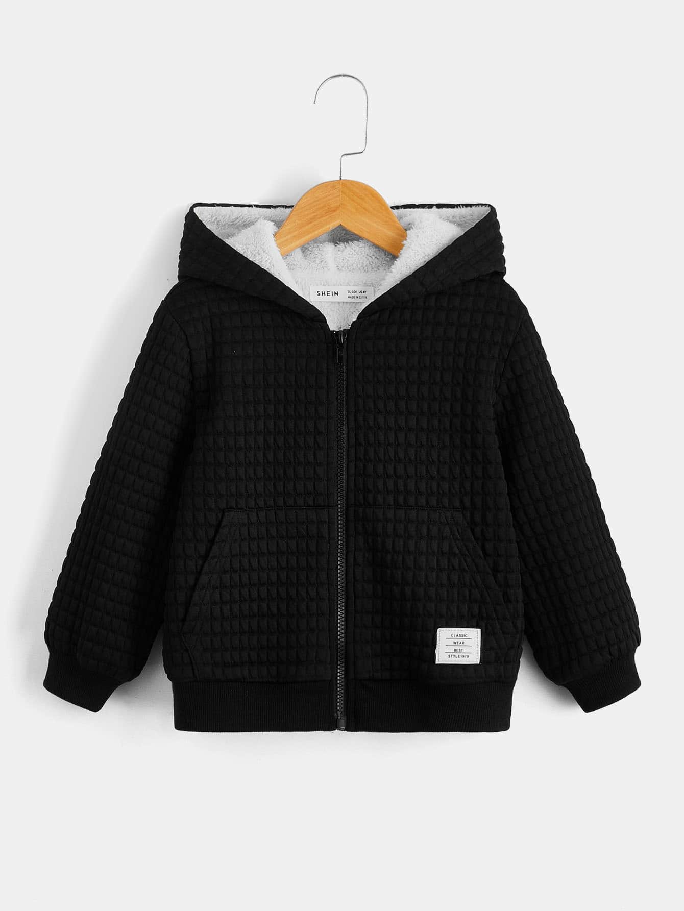 Toddler Boys Patch Detail Teddy Lined Hooded Jacket