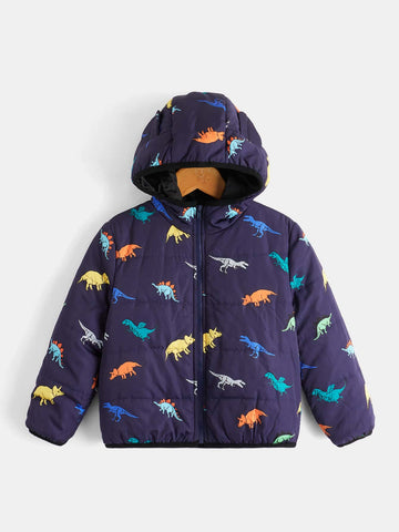 Toddler Boys Dinosaur Print Hooded Puffer Coat