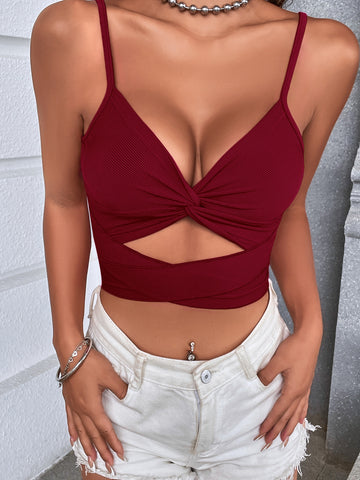 Cut Out Twist Front Tie Back Crop Cami Top