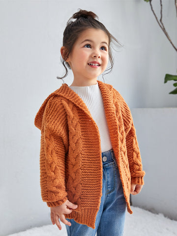 Young Girl Cable Knit Hooded Duster Cardigan