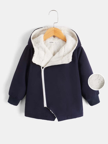Toddler Boys Teddy Lined Hooded Coat