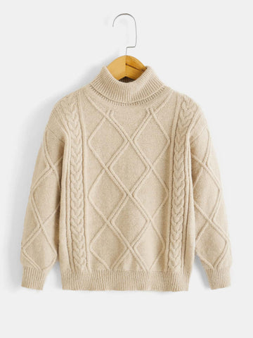Young Boy Turtle Neck Drop Shoulder Cable Knit Sweater