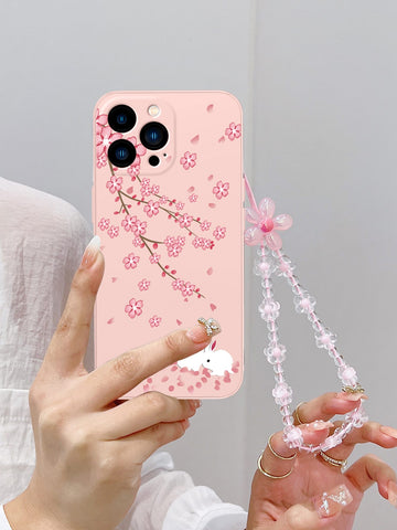 Floral Pattern Phone Case With Lanyard