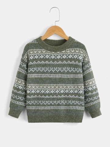 Toddler Boys Geo Pattern Drop Shoulder Sweater