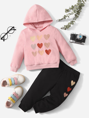 Baby Heart Print Hoodie & Sweatpants Set