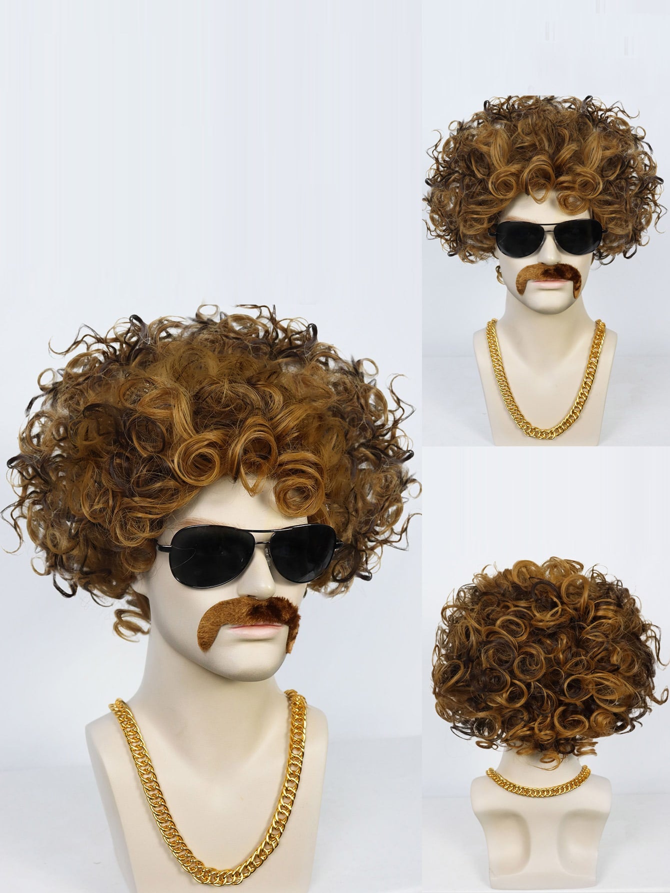 1pc Men Short Curly Synthetic Wig & 1pc Wig Cap