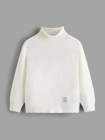 Young Boy Letter Patched High Neck Sweater