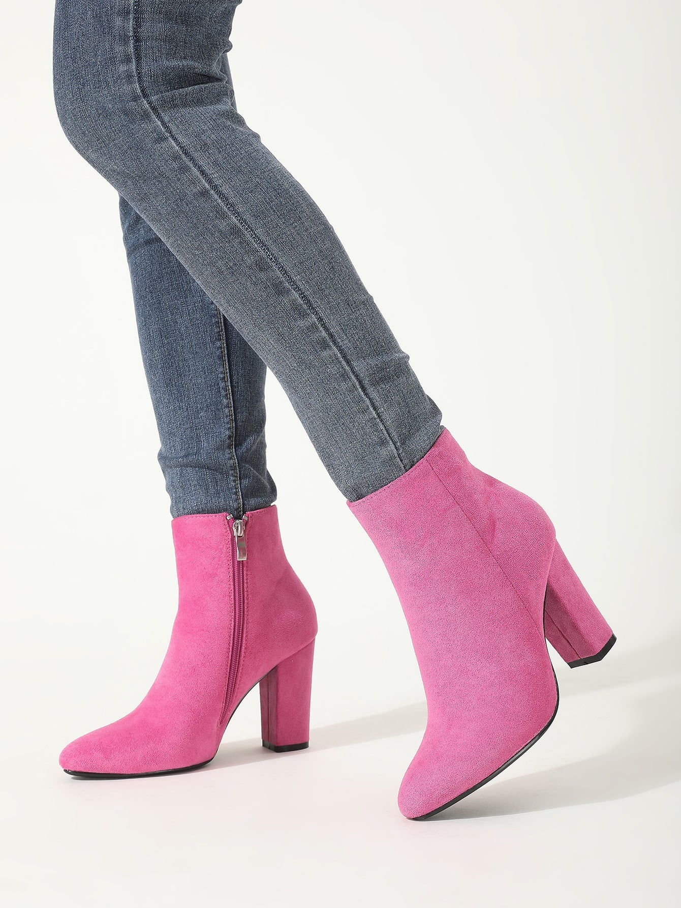 Side Zip Chunky Heeled Faux Suede Classic Boots