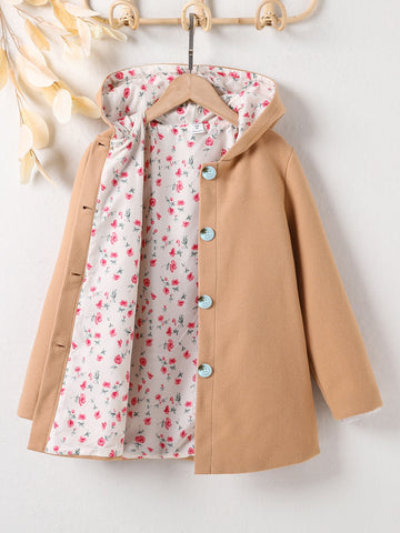 Girls Ditsy Floral Print Hooded Overcoat