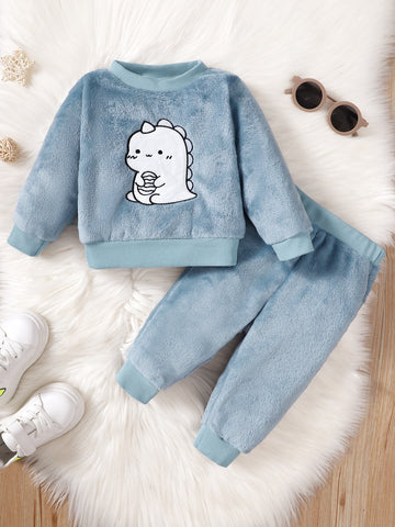 Baby Boy Cartoon Embroidery Sweatshirt & Sweatpants