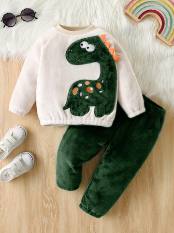 Baby Boy Dinosaur Embroidery Raglan Sleeve Pullover & Pants
