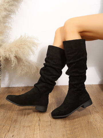 Faux Suede Minimalist Slip On Slouchy Boots