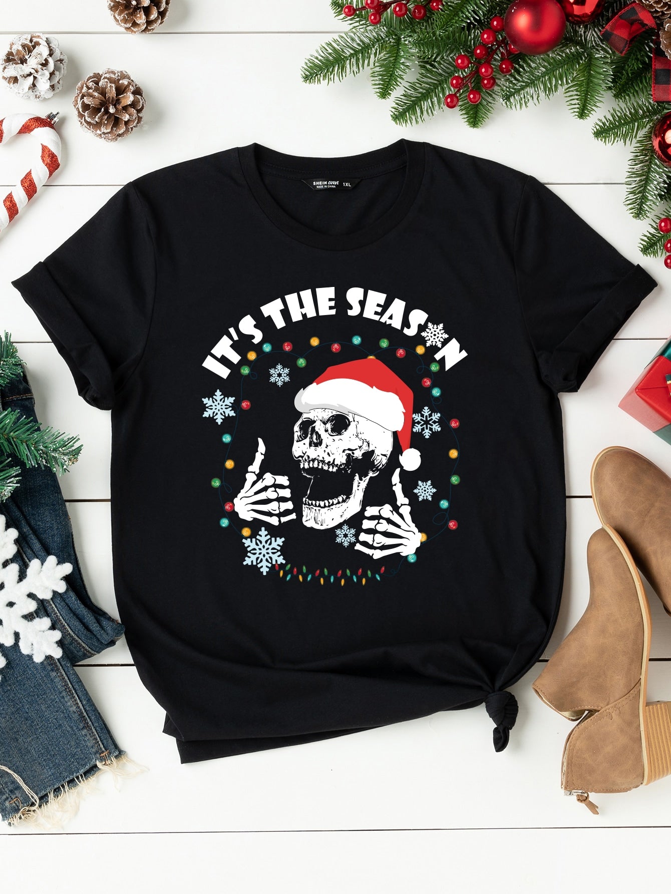 Plus Christmas & Skeleton Print Tee