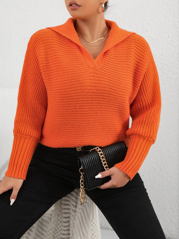 Plus Ribbed Knit Batwing Sleeve Sweater