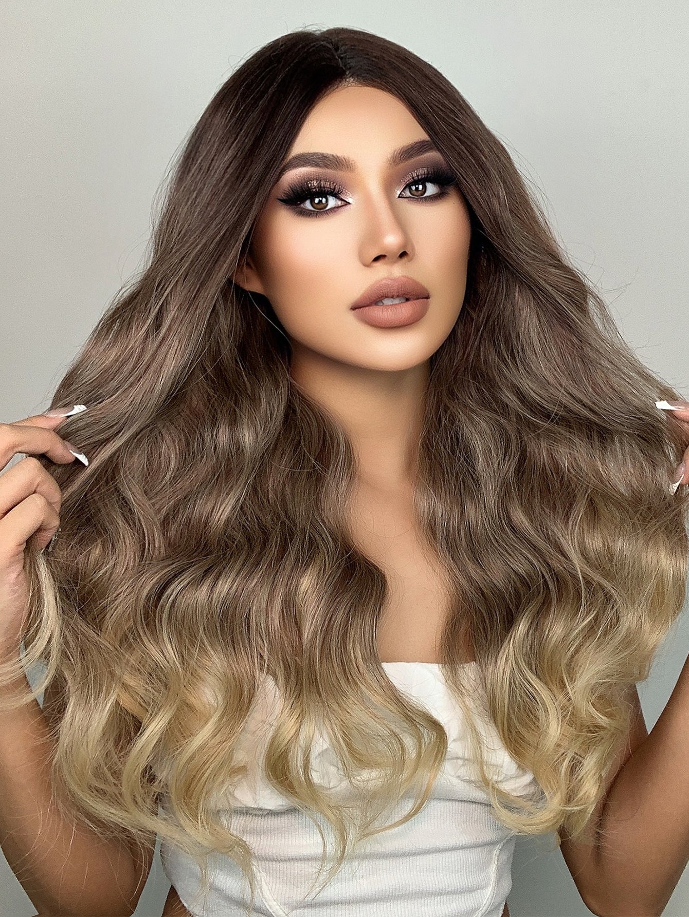 HAIRCUBE13*4*1 T Part Lace Wigs, 28 Inch Brown Gradient Color Lace Wigs, Long Curly Wigs Synthetic Lace Wigs for Daily Use Beautiful