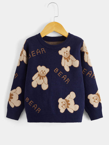 Young Boy Letter & Bear Pattern Sweater