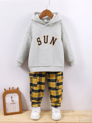 Toddler Boys Letter Graphic Hoodie & Buffalo Plaid Pants