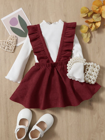 Baby Lettuce Trim Tee & Ruffle Trim Suspender Skirt