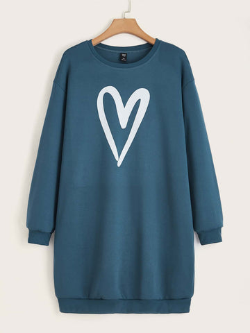 Plus Heart Print Drop Shoulder Sweatshirt