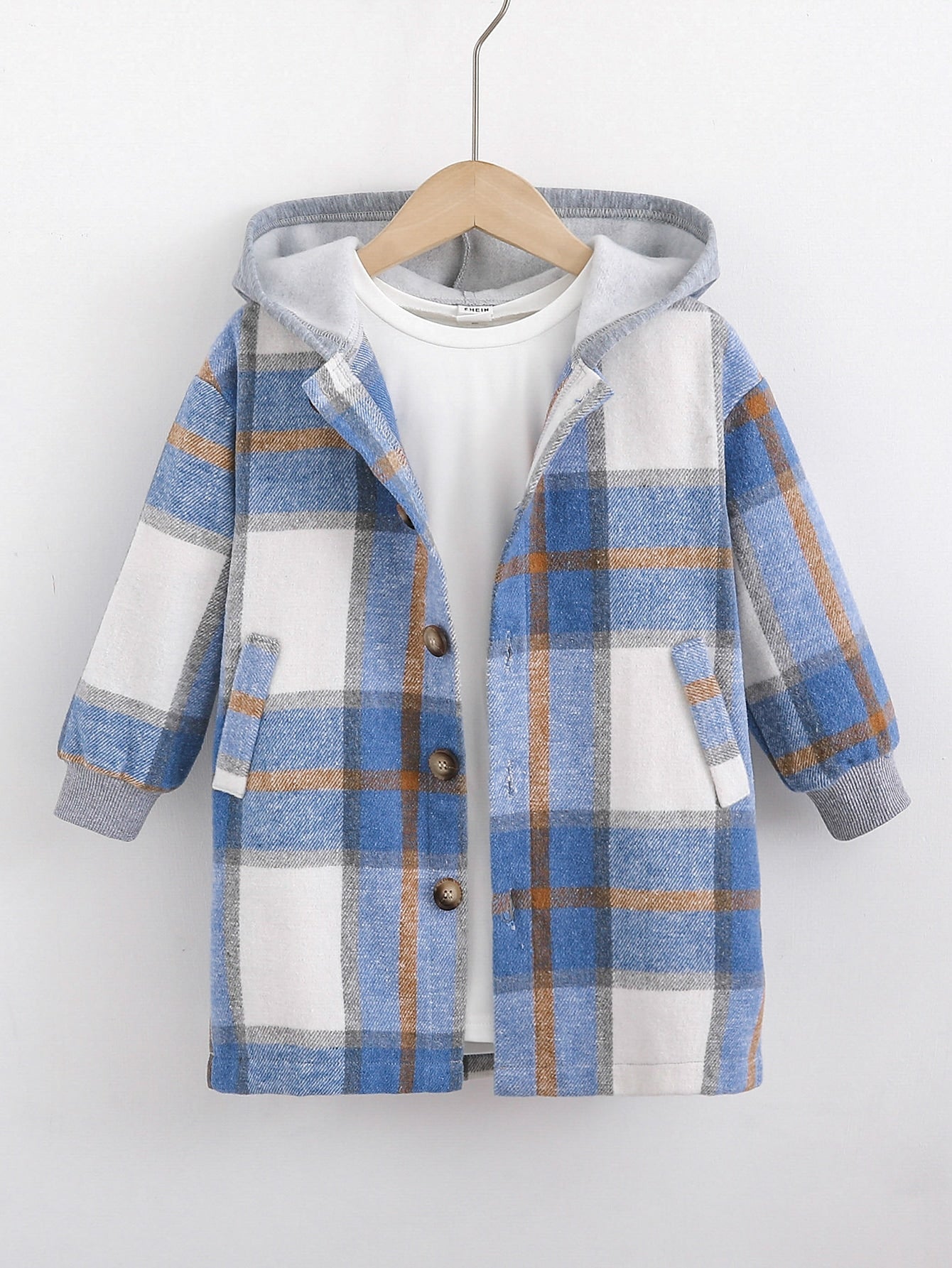 Toddler Boys Plaid Print Hooded Coat Without Tee