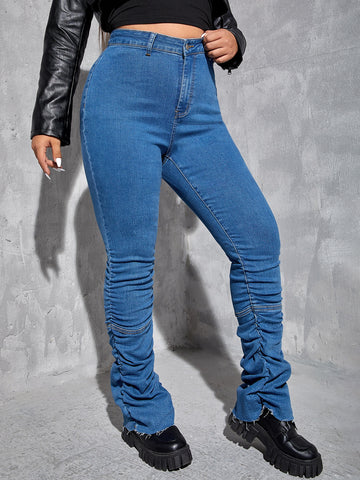 Plus High Waist Ruched Stacked Skinny Jeans