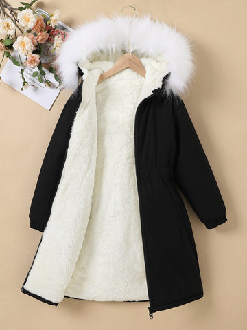 Tween Girl Fuzzy Trim Hooded Thermal Lined Winter Coat