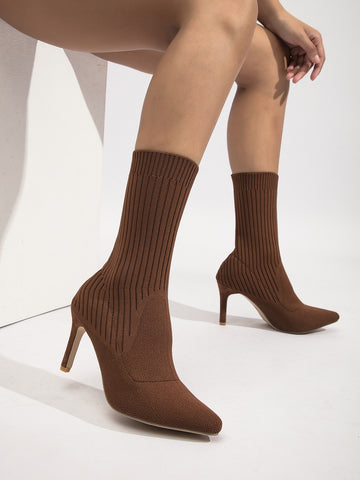 Minimalist Point Toe Stiletto Heeled Slip-On Sock Boots