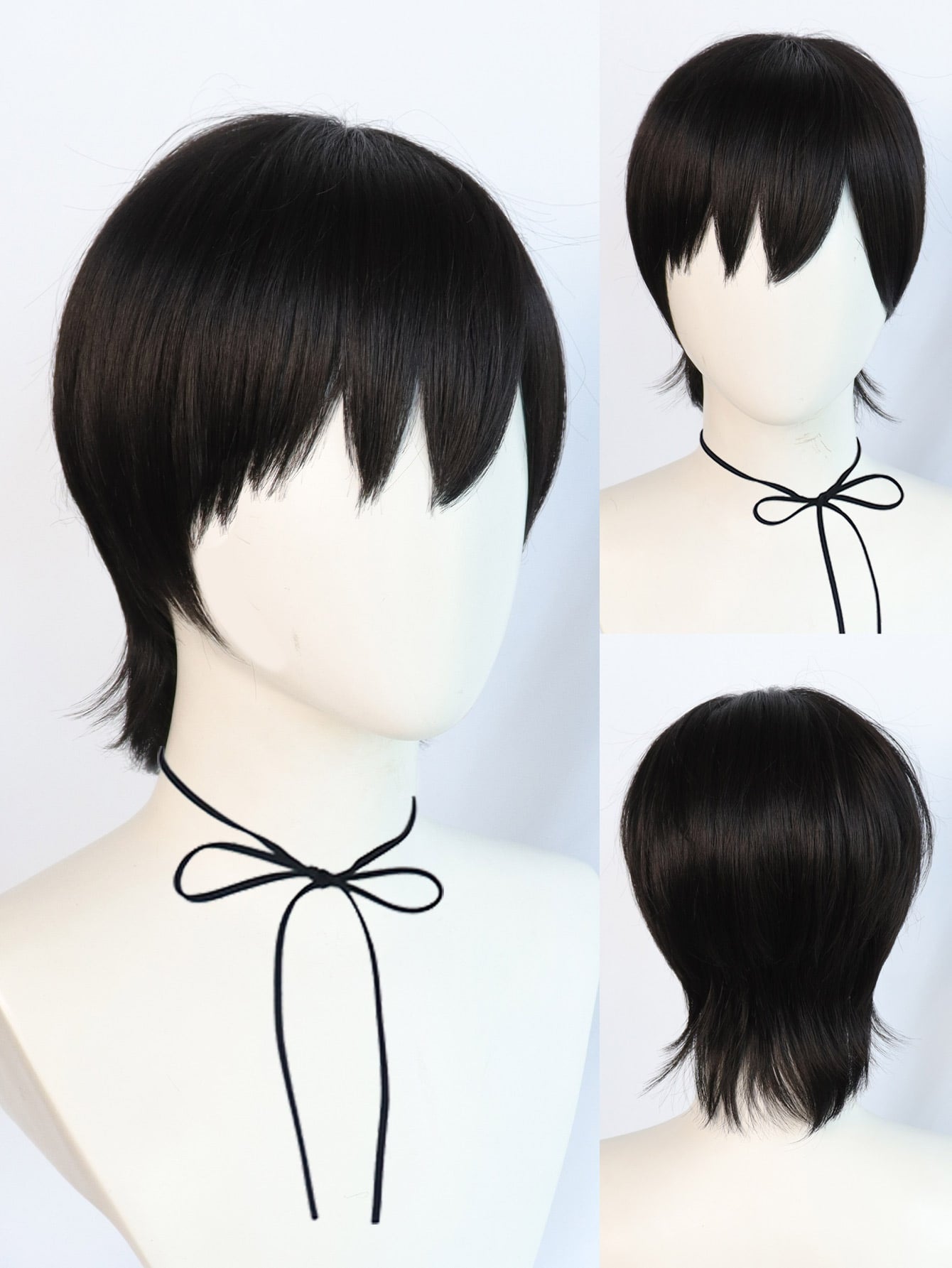 1pc Short Straight Synthetic Wig With Bangs & 1pc Wig Cap