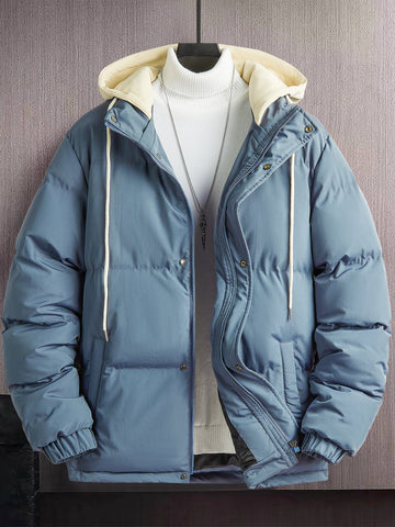 1pc Loose Fit Men's Hooded Puffer Coat With Drawstring