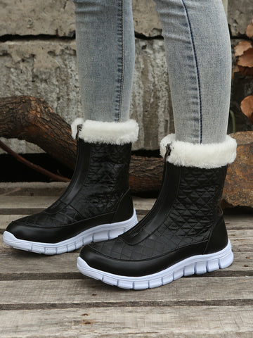 Geometric Embossed Zip Front Thermal Lined Snow Boots