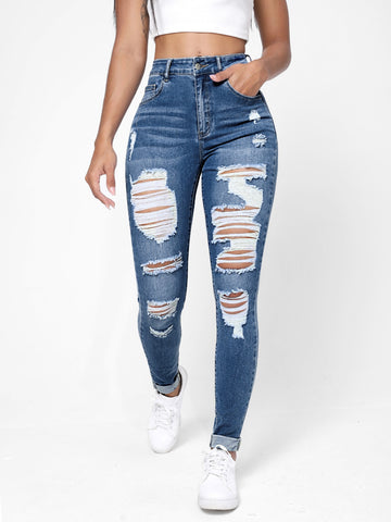 Ripped Frayed Slant Pocket Skinny Jeans