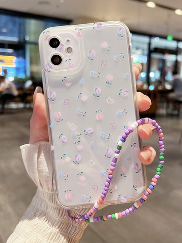 Floral Clear Phone Case With Lanyard