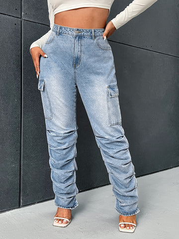 Plus Ruched Side Stacked Cargo Jeans