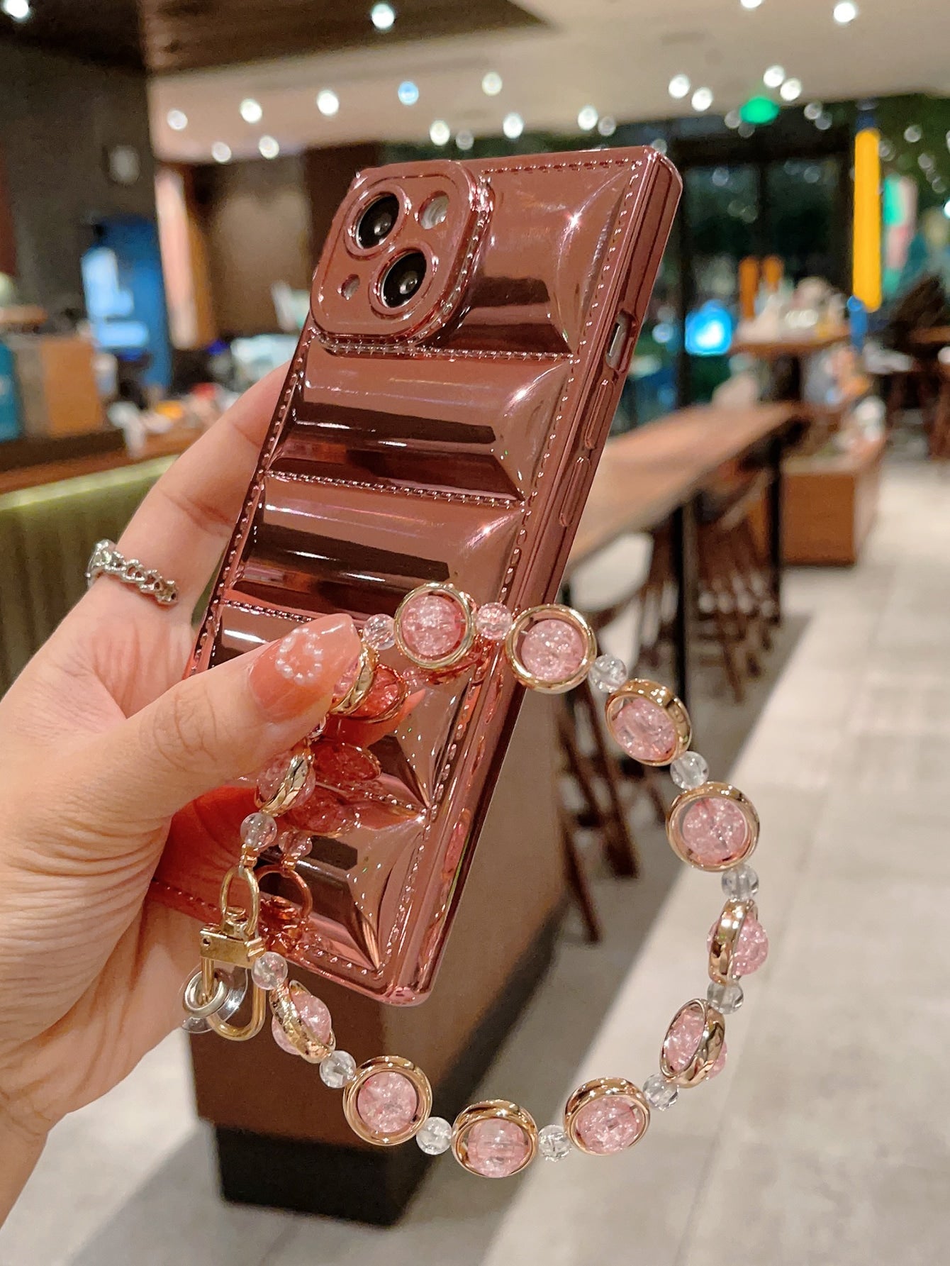 Plating Phone Case With Beaded Lanyard